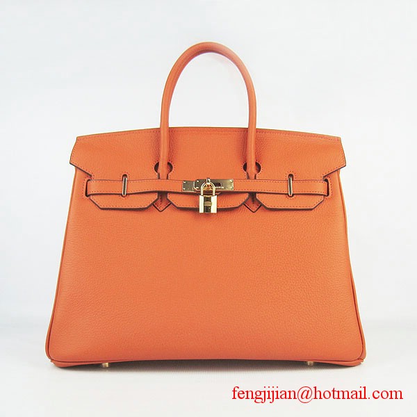 Hermes Birkin 35cm Tendon Veins Leather Bag Orange Gold Hardware